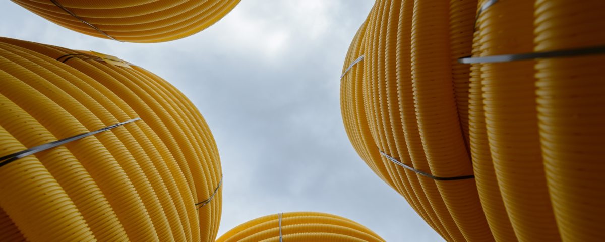Yellow pipes of the company FRÄNKISCHE Rohrwerke in Mainfranken