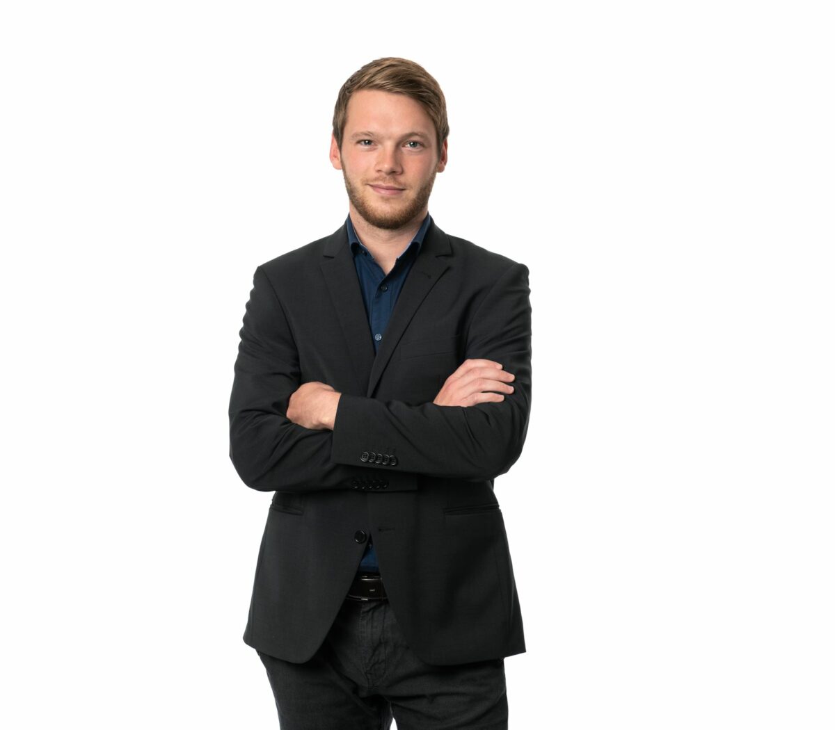 Portrait of an employee in black suit of the company BAURCONSULT in Hassfurt